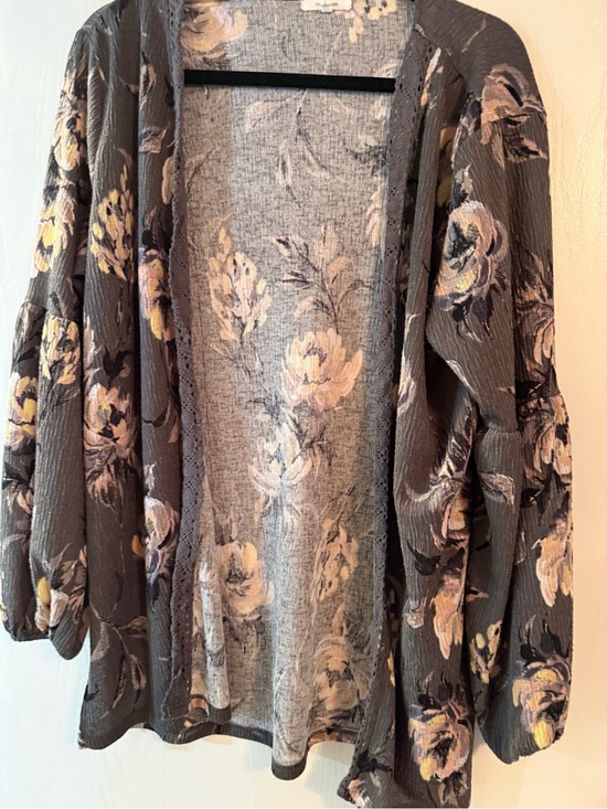 Maurices Sweaters - Maurices Floral Open-Front Cardigan in Gray and Cream